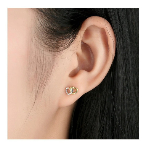 Aros De Plata S925 Bicolor Diseño Corazon