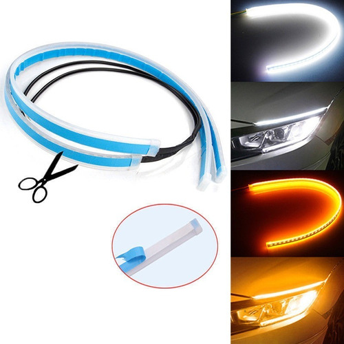 Juego De Tiras Led Drl Flexible 60cm Blanca Y Ambar De Giro