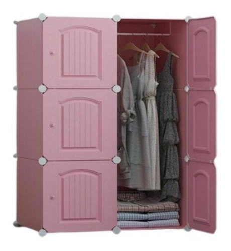 Armário Modular Rosa Cabideiro Arara Organizador 6 Portas