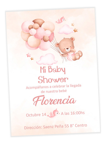 Invitación Baby Shower Osito Niña Editable Imprimible Mod01