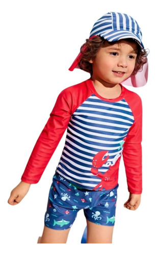 Traje De Baño Completo Con Gorrito Para Niño Playa Natacion