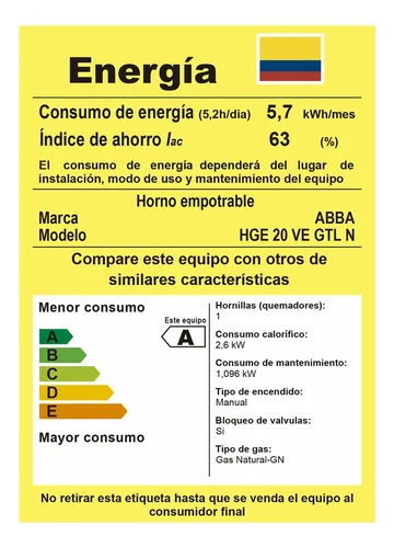 Horno Abba De Empotrar Gn Vidrio Espejo Hge 20vegtln