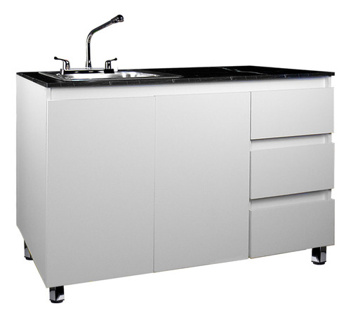 Cocina Integral Con Parrilla Premium Decomobil Minimalista Color Blanco - Mármol Negro