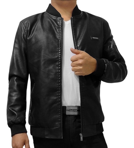 Casaca Bomber Cuero Pu Para Hombre Slim Fit