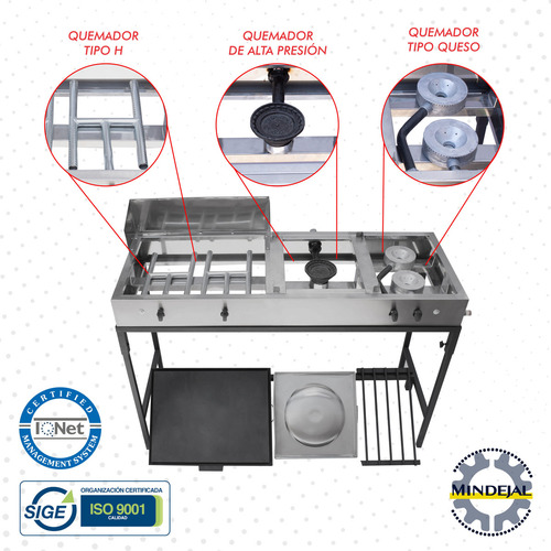 Charola Plancha para Tacos Comal Choricero y 2 Quemadores para el Hogar de Mindejal Color Acero Inoxidable