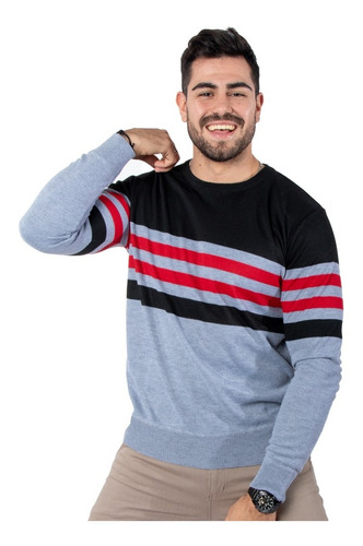 Imagen 2 de 7 de Sweater Rayado Hombre Pullover De Hilo Importado Liviano
