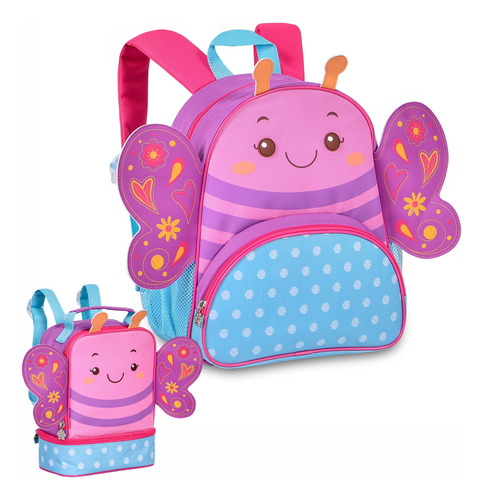 Mochila Feminina Infantil Escolar Pequena Com Lancheira Clio Cor Lilás Desenho Do Tecido Liso