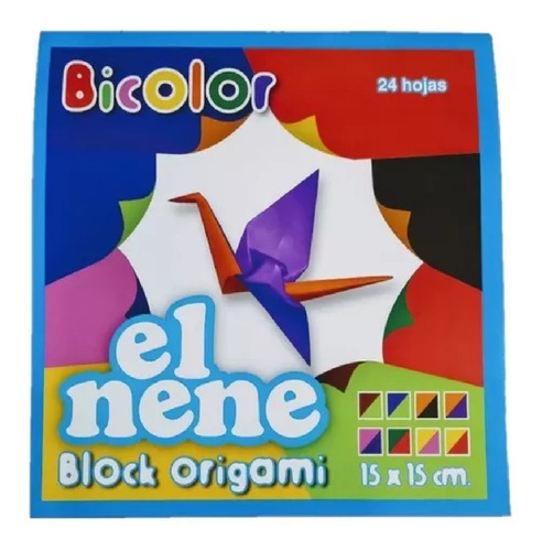 Block 24 Hojas Bicolor El Nene Origami 15x15cm Manualidades