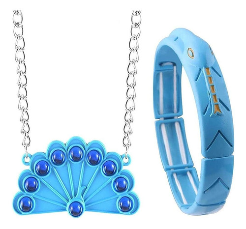 Set De Pulsera De Serpiente Con Collar De Pavo Real Azul Ju