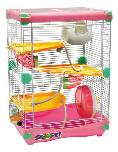 Jaula Casa Hamster Raton Bebedero Rueda 50x35x27cm 10198 Color Rosa