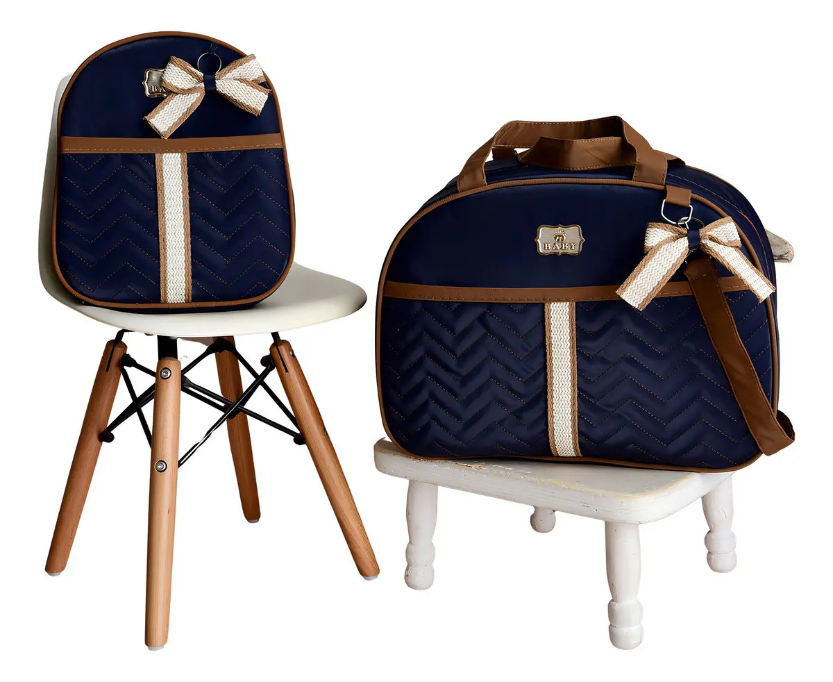 Kit Mala Maternidade Bolsa De Bebê 2 Peças Com Mochila Cor Azul Laço