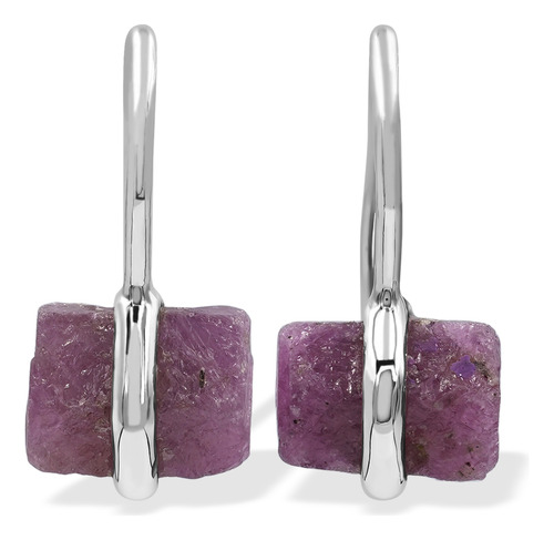 Aretes Dijes De Cristal De Rubí Natural Con Banda Plateada E