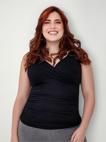 143395 Top Blusa Ilusion Plisada Ajustada Escote Extra Suave