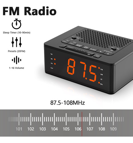 Reloj Despertador Digital Radio Fm Led Con Bocina Bluetooth 12h/24h Decor Hogar