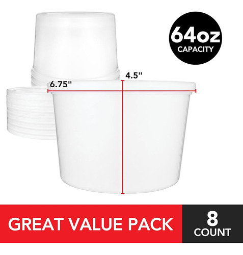 Recipientes Plásticos 64 Oz Con Tapa - Paquete De 8 Reutiliz