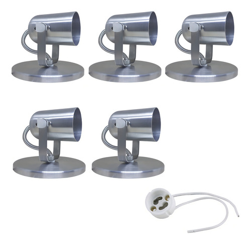 Luminaria Spot Sobrepor 1 Lampada Croica Led Dicroica 5 Unid Estrutura Prateado