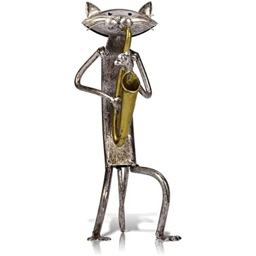 Un Gato Que Toca Saxofón Escultura De Metal Estatua De...