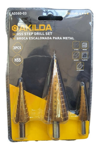 Imagen 2 de 5 de Set 3 Broca Conica Escalonada 4 Mm A 32 Mm.