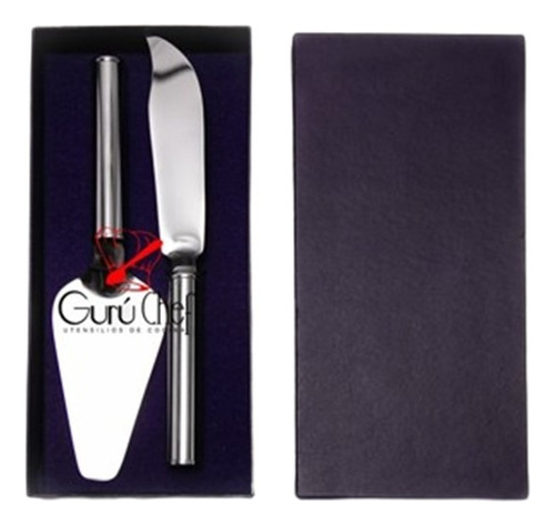 Juego Pala Y Cuchillo Ponqué Torta  Acero Inox + Estuche