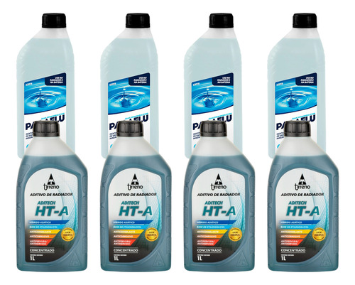 Kit 8 Litros Com 4l Aditivo Radiador Azul + 4l Água X6 3.0