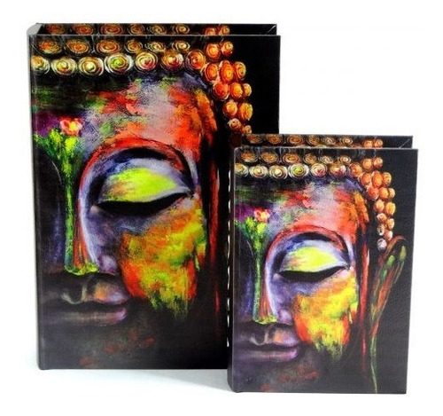 Jogo 2 Caixas Livro Decorativa Buddha 2 Em Mdf E Courino