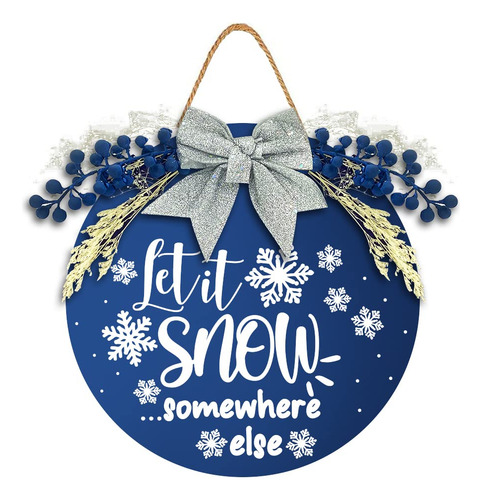 Letrero De Navidad Azul Copo De Nieve Con Lazo Plateado
