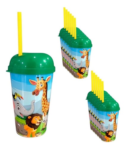 Vaso Pitillo Selva Safari Sorpresa X6u Alta Calidad Cumple