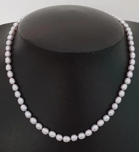 Collar Perlas Agua Dulce Gris Azulada 5mm Cierre Plata 47cm