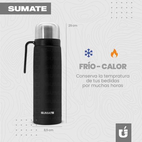 Equipo Matero Sumate Termo Mate Y Bombilla Acero Inoxidable Color Negro