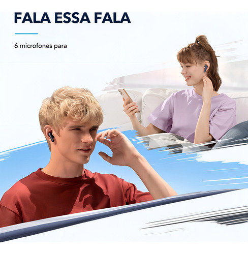 Fone De Ouvido Azul Bluetooth Sem Ruídos Fio Musicas Anker
