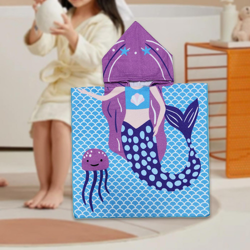 Toalla De Playa Para Niños Con Capucha, Sirena Morada