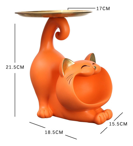 Bandeja De Joyería Decorativa Con Estatua De Gato Naranja