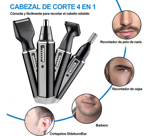 4 En 1 Afeitadora Rasuradora Barba Eléctrica Recargable Kit