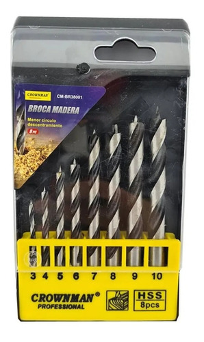 Kit Set Juego Brocas Para Madera 8 Piezas Crownman