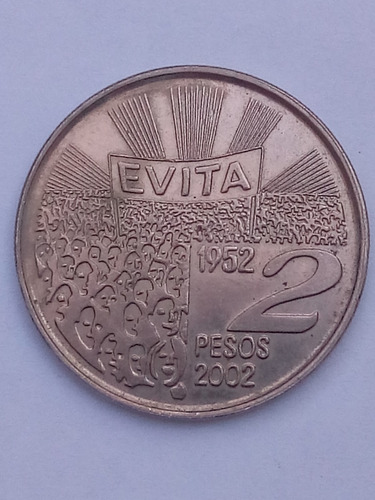 Moneda 2 Pesos Evita Aniversario  50 Años 2002