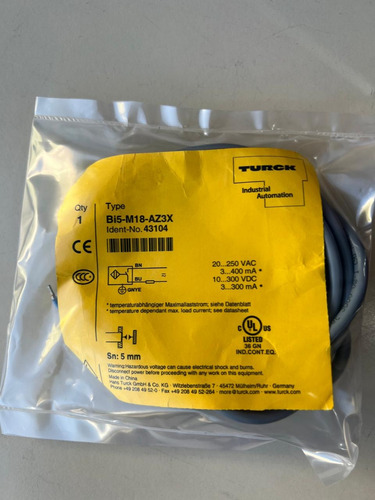 Sensor Inductivo Turck Bi5-m18-az3x 43104