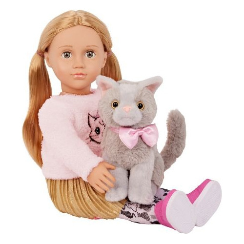 Muñeca Melena Con Gato De Peluche