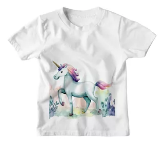 Camiseta Infantil Aqua Peluche Aquarela Unicórnio Menino