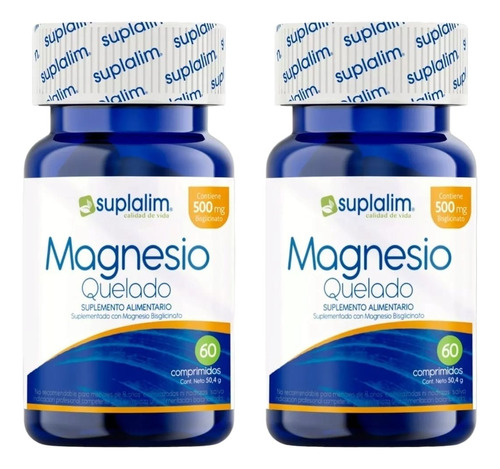 Pack 2 Magnesio Quelado 500mg 60 Comprimidos - Suplalim