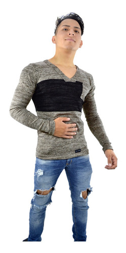 Playera Manga Larga Tipo Sweater Hombre René Slim Fit Pla04