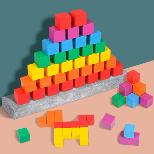 Cubos De Madera Sólidos De Colores, Juguete 3 Cm 50 Piezas