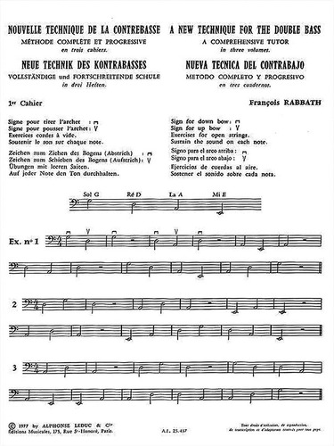 Nouvelle Technique De Contrabasse Volume 1: Methode Complete