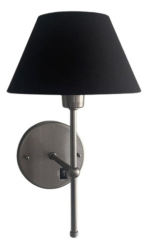 Luminaria De Parede Classico Interruptor Com Cupula Algodao Estrutura Chumbo Cup Preto 127/220v