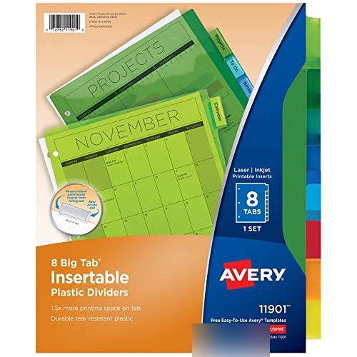 Avery 8-lengüeta De Plástico Binder Divisores, Insertables M