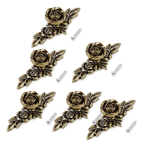 6pcs Bronze Antigo Rosa Gaveta Do Armário Puxador Maçaneta