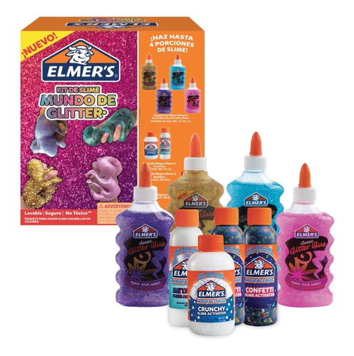 Kit De Slime Elmers Mundo De Glitter 8 Piezas Confetti Crunc