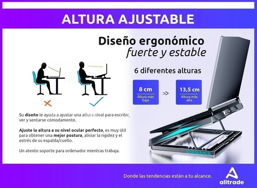 Imagen 4 de 10 de Base Soporte Cooler Notebook 14 A 17p Luz 6 Alturas 6 Fans
