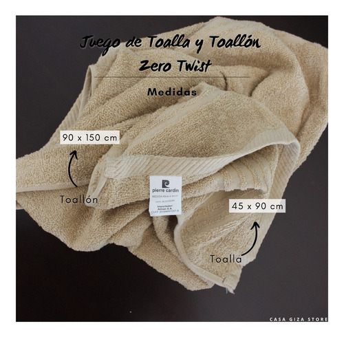 Juego Toalla Y Toallon Pierre Cardin 600 Gr 100% Algodon Tostado Lisa