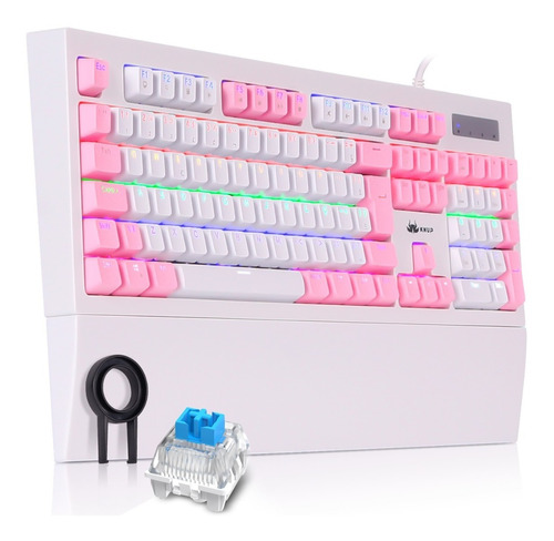 Teclado Gamer Mecanico Abnt2 Led Rgb Pc Branco Rosa Azul Cor de teclado Branco/Rosa