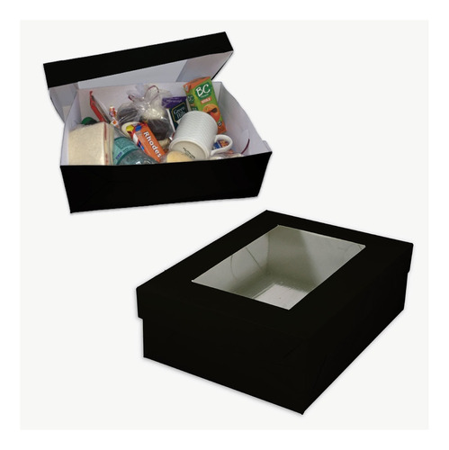 Cajas Para Desayunos Postres Grande Negra C/visor Pack X50  